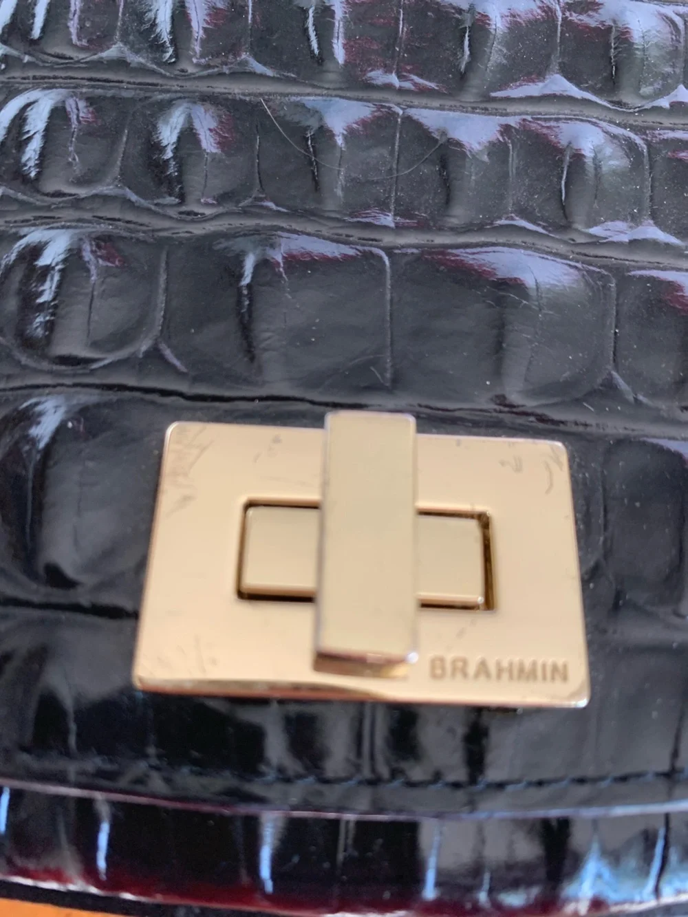 Brahmin Black Croc-Embossed Crossbody with Turn-Lock